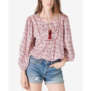 LUCKY BRAND LOS ANGELES Floral Peasant Top Women's Burgundy Multi Pullover size